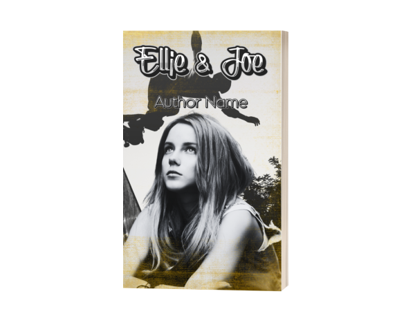 The Ebook & Paperback Premade Book Cover of "Ellie & Joe" depicts a young woman with long hair looking upwards. The background features a silhouette of a horse and rider. The author’s name is written below the title in smaller text. The color scheme is muted with shades of beige and black.
 BookSelf Book Cover Design & Premade Book Covers