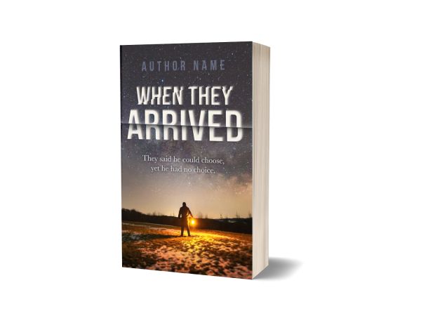 Premade book cover showing eerie, winter night-time landscape with an anonymous man holding a lantern. Suitable for Fiction, Thriller, Science Fiction, Mystery, True Crime.